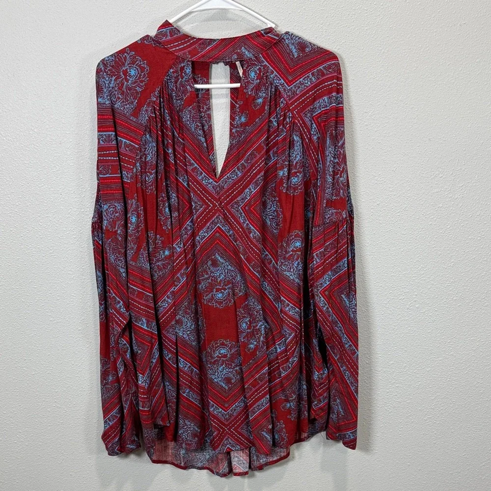 Free People Walking On A Dream Tunic in a red‎ and blue tribal pattern